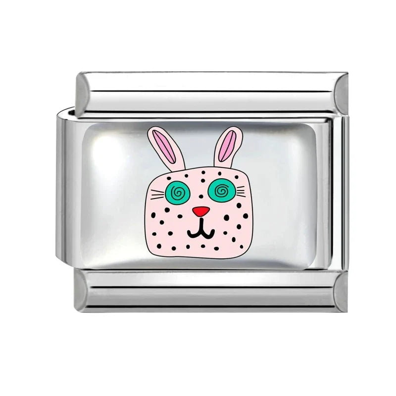 Fashion Pink Heart Tigers Colorful Cats Rabbit Mushroom Italian Charm Fit 9mm Stainless Steel Women Fashion Bracelet DIY Jewelry