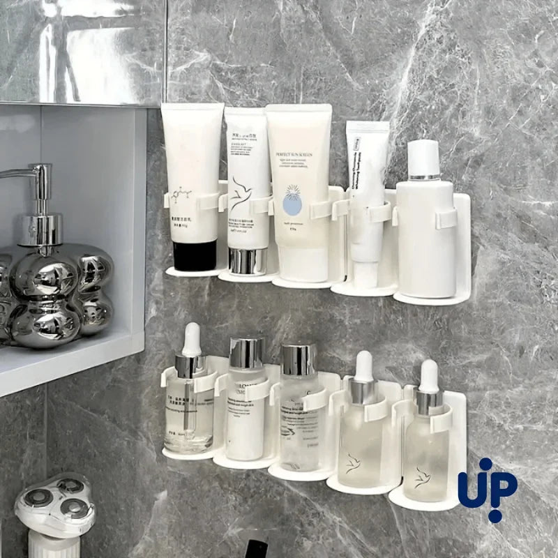 5-grid Wall-mounted Cosmetic Storage Rack Plastic Punch-free Bathroom Shelf Cuttable Cosmetics Spice Finishing Organizer Shelf