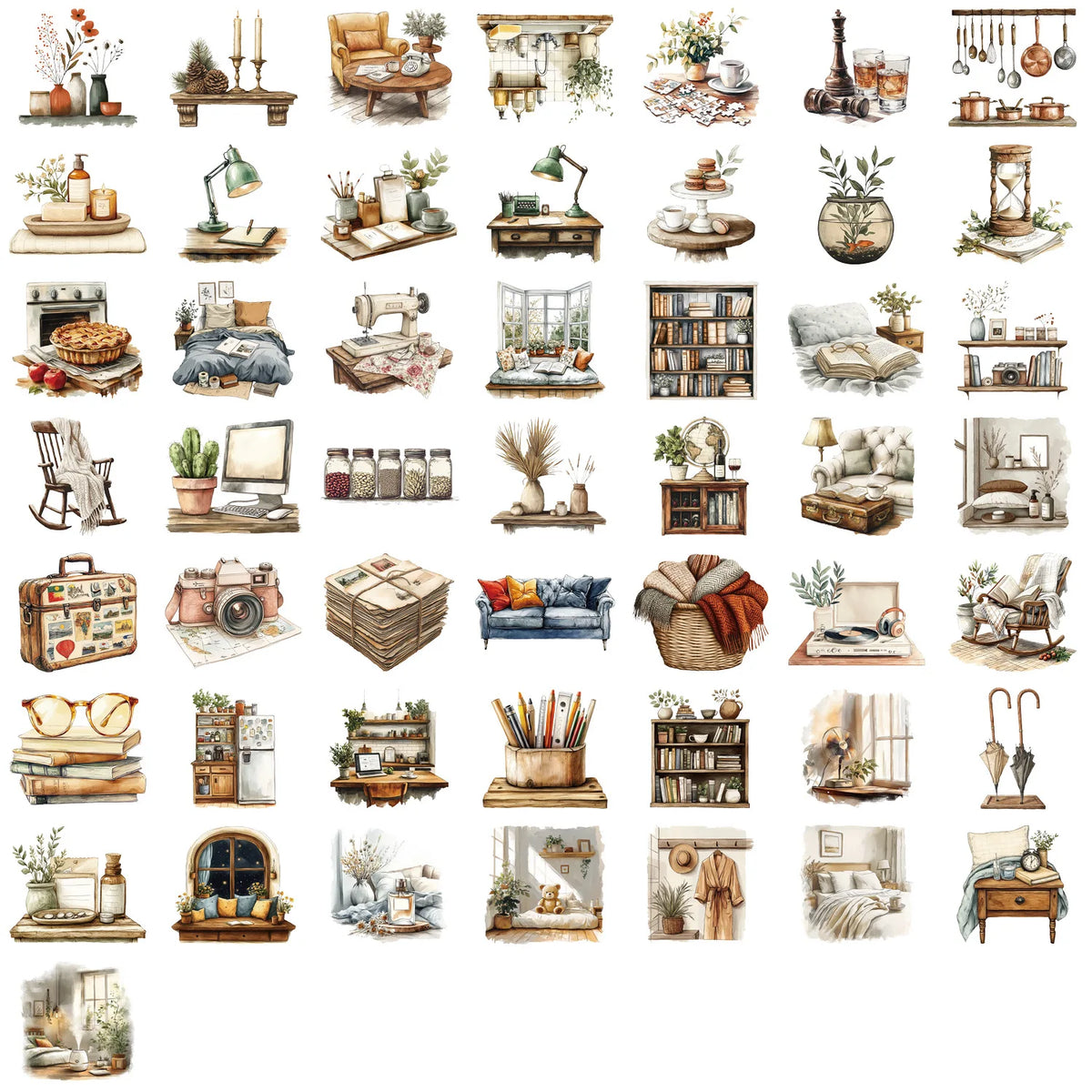 50PCS Transparent Sticker Cartoon Home Art Stickers Graffiti Stickers DIY Diary Phone Case Handmade Scrapbook Aesthetic Stickers