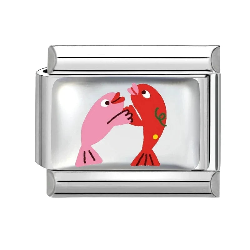Fashion Pink Heart Tigers Colorful Cats Rabbit Mushroom Italian Charm Fit 9mm Stainless Steel Women Fashion Bracelet DIY Jewelry