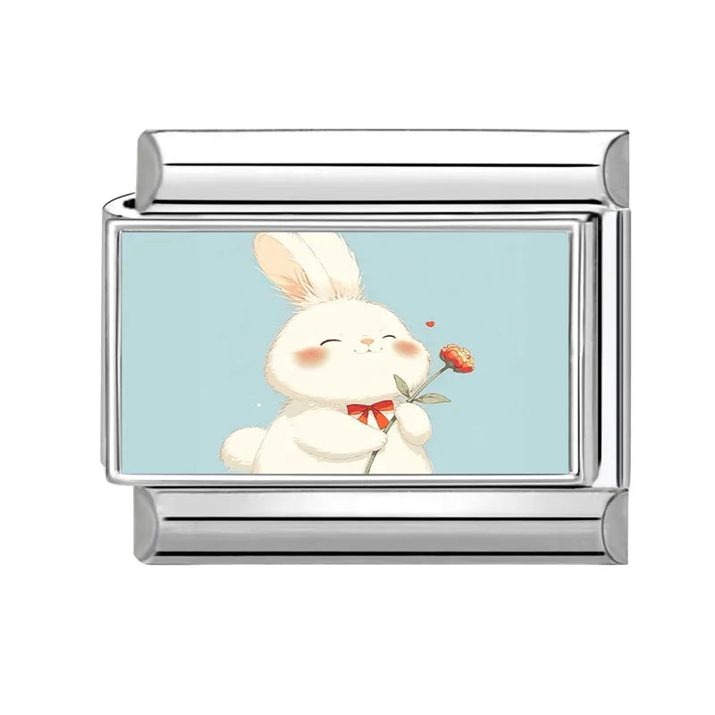 Easter Colorful Rabbits Series Beautiful Flowers Italian Link Fit 9mm Stainless Steel Bracelet Jewelry Making DIY Gift Wholesale