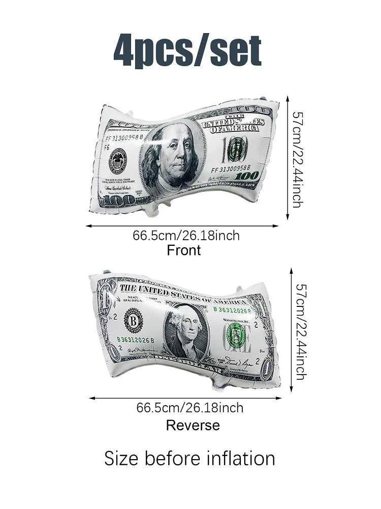 2/4pcs Money Banknote Balloons, Large Size Dollar Counterfeit Reusable Balloons, for Birthday Decoration, Dollar Bill Party Ball