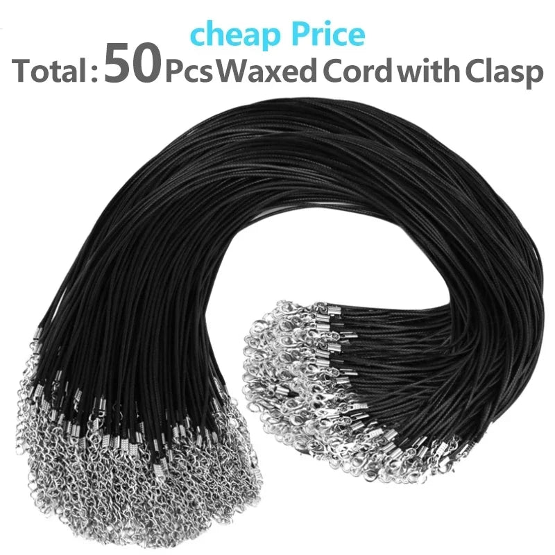50-100Pcs Leather Necklace Chains Bracelet Cord Clasps for Pendants, Bulk Waxed Rope Necklace String, Jewelry Making Supplies