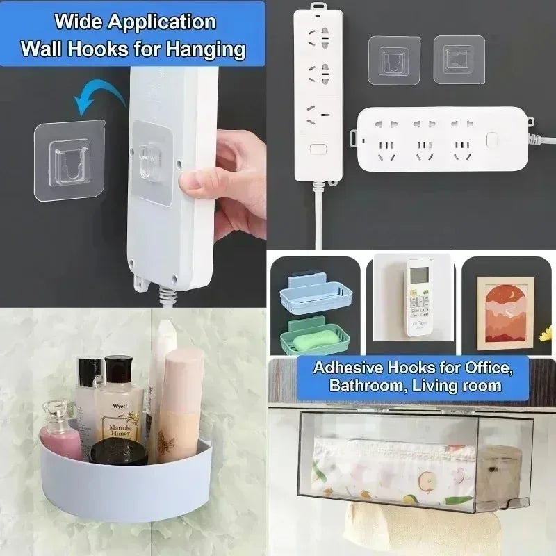 Double-Sided Self Adhesive Wall Hooks Strong Sticky Transparent Traceless Kitchen Bedroom Wall Hook Storage Holders Storage