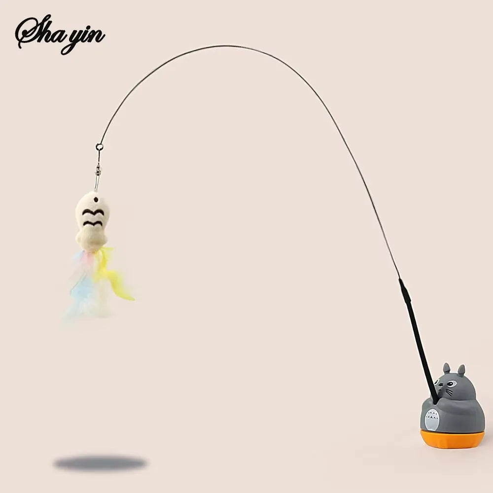 1PC Pet small cat fishing and cat teasing stick 360 degree rotation with feather bells and steel wire cat teasing stick
