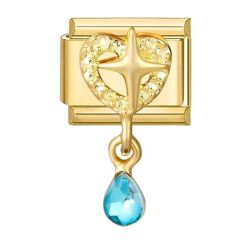 Fashion Dreamy Luxury Gold Color Series Red Heart Bows Zircon  Italian Charms Fit 9mm Stainless Steel Women Bracelet DIY Jewelry
