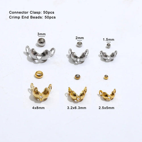 100pcs/lot Stainless Steel Gold Plated Connector Clasp Crimp End Beads For Bracelet Necklace Chains DIY Jewelry Making Supplies