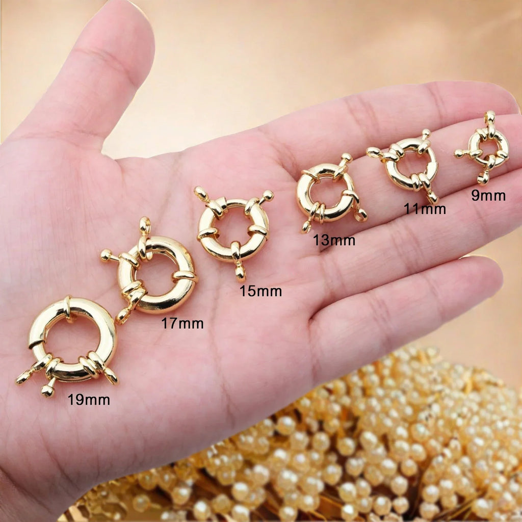 18K Real Gold Color Round Spring Clasps Hooks for Bracelet Clavicle Necklace Clasp Connectors DIY Jewelry Making Supplies