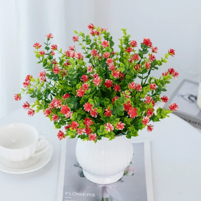 Artificial Plastic Flowers Fake Eucalyptus Plant Wedding Bridal Bouquet Christmas Decor Vase for Home Windowsill Bonsai Festival
