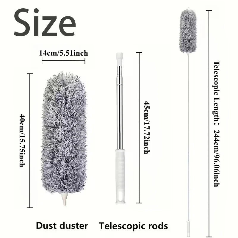 Duster with Extension Rod, Retractable Dust Brush, Microfiber Dust Brush, Reusable, Washable Ceiling Cleaning Tool