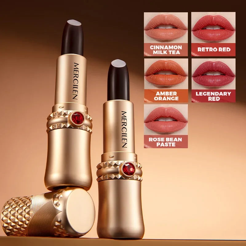 Mercilen 5-Color Obsidian Secret Realm Long-Lasting Color Fixing Essence Lipstick, Moisturizing Lip Balm, Long-Lasting, Waterproof, Smooth, Non-Sticky, No Residue, Suitable for All Skin Tones, Suitable for Casual Wear, Specia