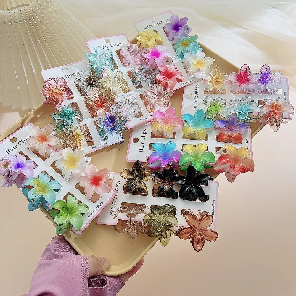 6Pcs Fashion Colorful Transparent Flower Small Hair Claw Clips clamp Hairpin Barrette For Thick Thin Hair Accessories For Women