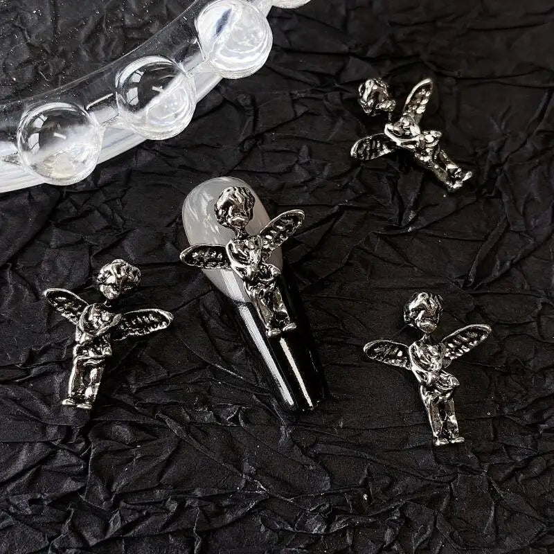 10pcs Gothic Punk Style Nail Art Charms Antique Silver Alloy  Jesus Catholic Cross Accessories Devil Angel Nail Decorations