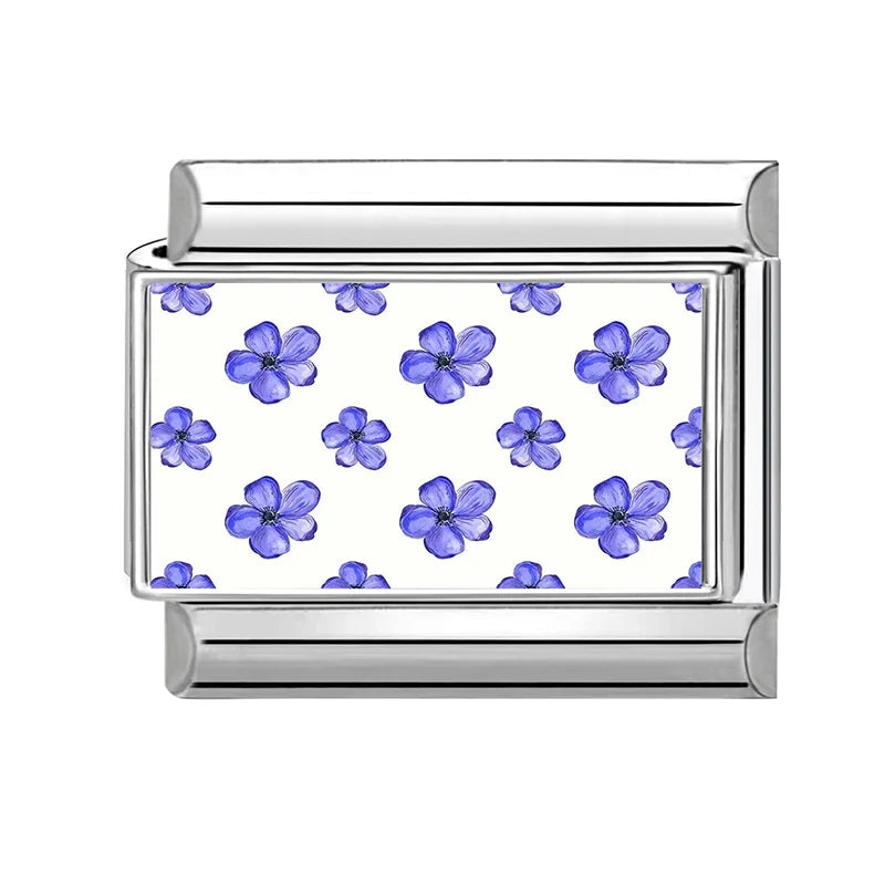 Wholesale Blue Series Beautiful Blue Flowers Italian Charms Fit 9mm Stainless Steel Women Fashion Bracelet DIY Jewelry Gifts