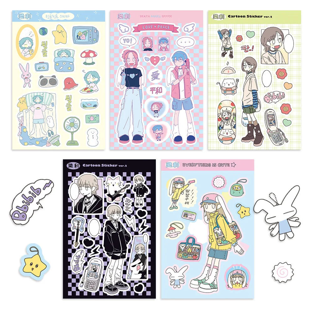 1/5 Pcs Rou Li 2 Character Stickers Gouben Hand Account Material DIY Phone Case Goupan iPad Decoration Korea Wholesale
