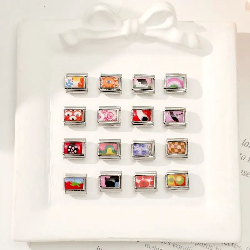 2026 Wholesale Y2K Red Tomato Strawberry Colorful Italian Charms Fit 9mm Stainless Steel Women Fashion Bracelet DIY Jewelry Gift
