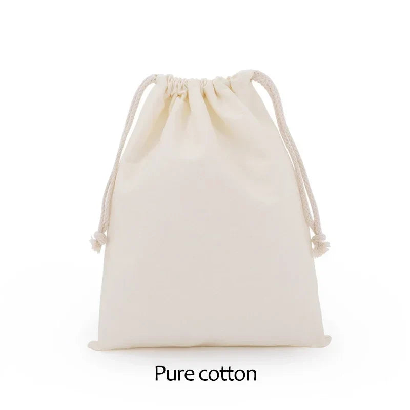 Cotton Cloth Gift Packaging Bag Drawstring Storage Bags White Canvas Bags for Candy Reusable Pouch Home Sundries Organize Sacks