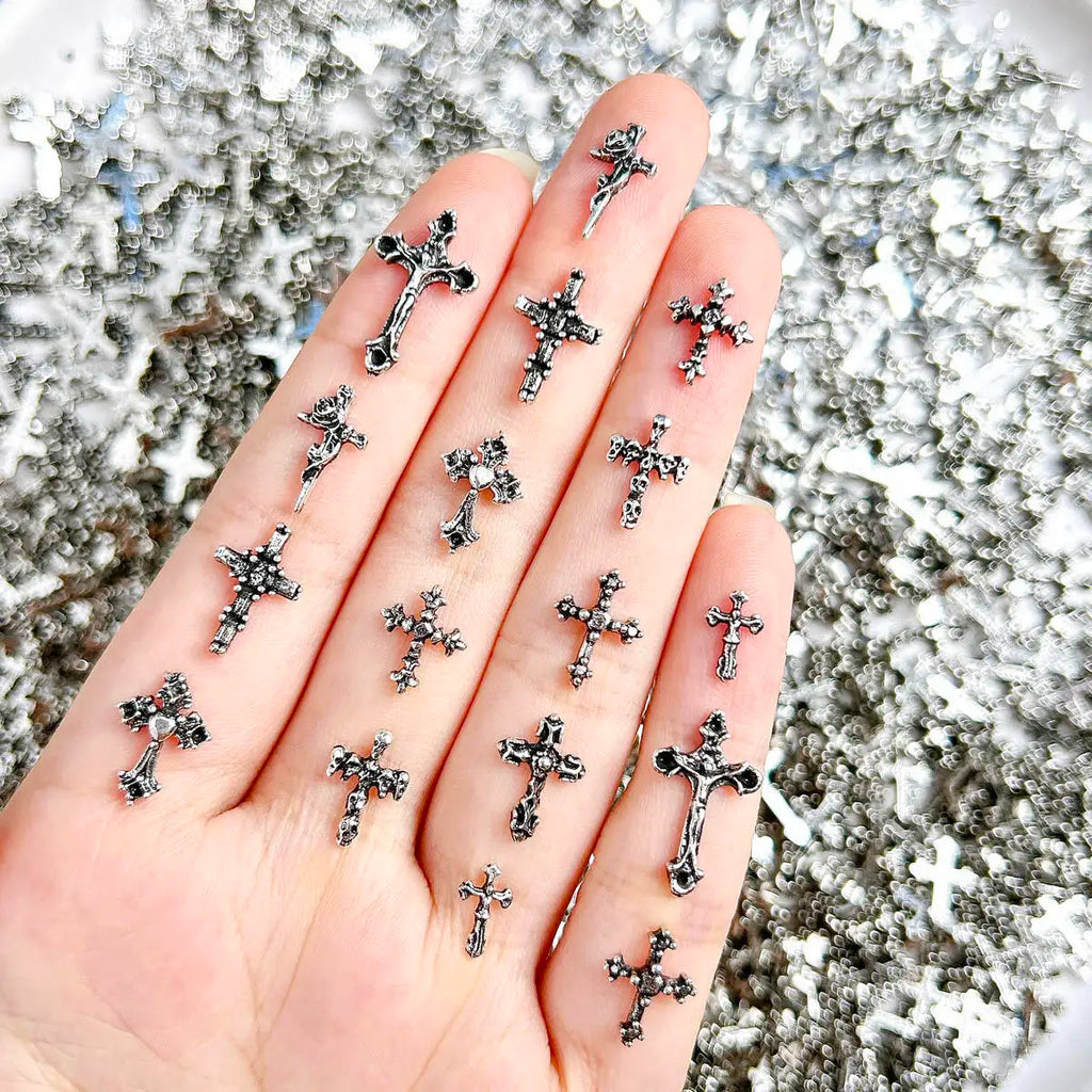 3D Alloy Halloween Series Punk Cross Nail Art Decoration Y2K Black Multi Style Cross Nail Art Charms DIY Crafts Accessories