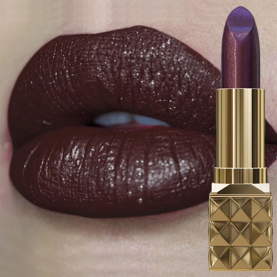 1pc Sexy Glitter Shiny Red Lipstick Pearlescent Lip Tint, Long Lasting Lip Senior Matte Lip Makeup Gifts for Women Metallic Lip