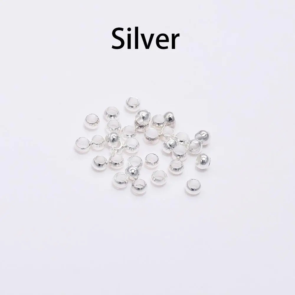 500pcs/lot Gold Silver Copper Ball Crimp End Beads Dia 1.5-3mm Stopper Spacer Beads For DIY Jewelry Making Supplies Accessories