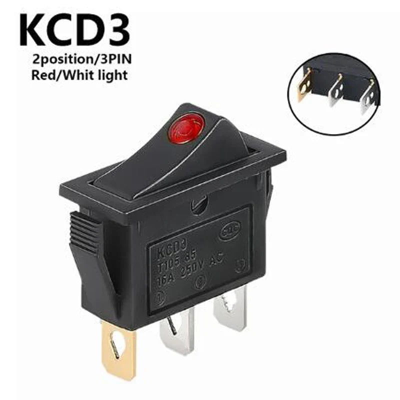 1PCS KCD3 Rocker Switch ON-OFF ON-OFF-ON 2 Position 3Pins Electrical equipment With Light Power Switch 16A 250V / 20A 125V AC