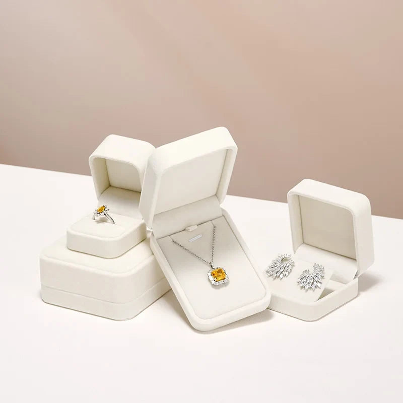 WoodTen Jewelry Box Ring Organizer White Velvet Earring Bracelet Necklace Packing Box Portable Jewelry Proposal Wedding Gift Box
