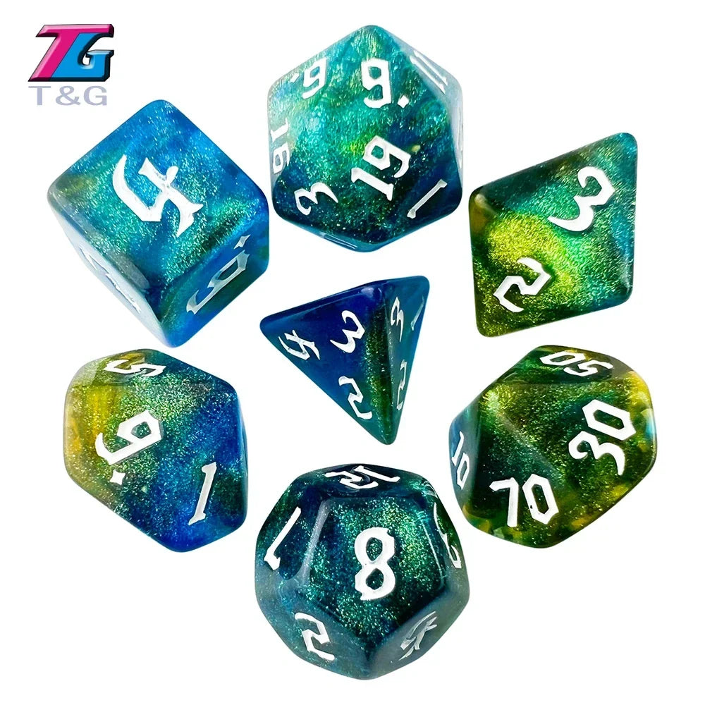 DND  Dice RPG Dice Amazing Colours Mixing Fantasy Starlight Effect Unique Retro Font Styles For Roll Playing Card Games