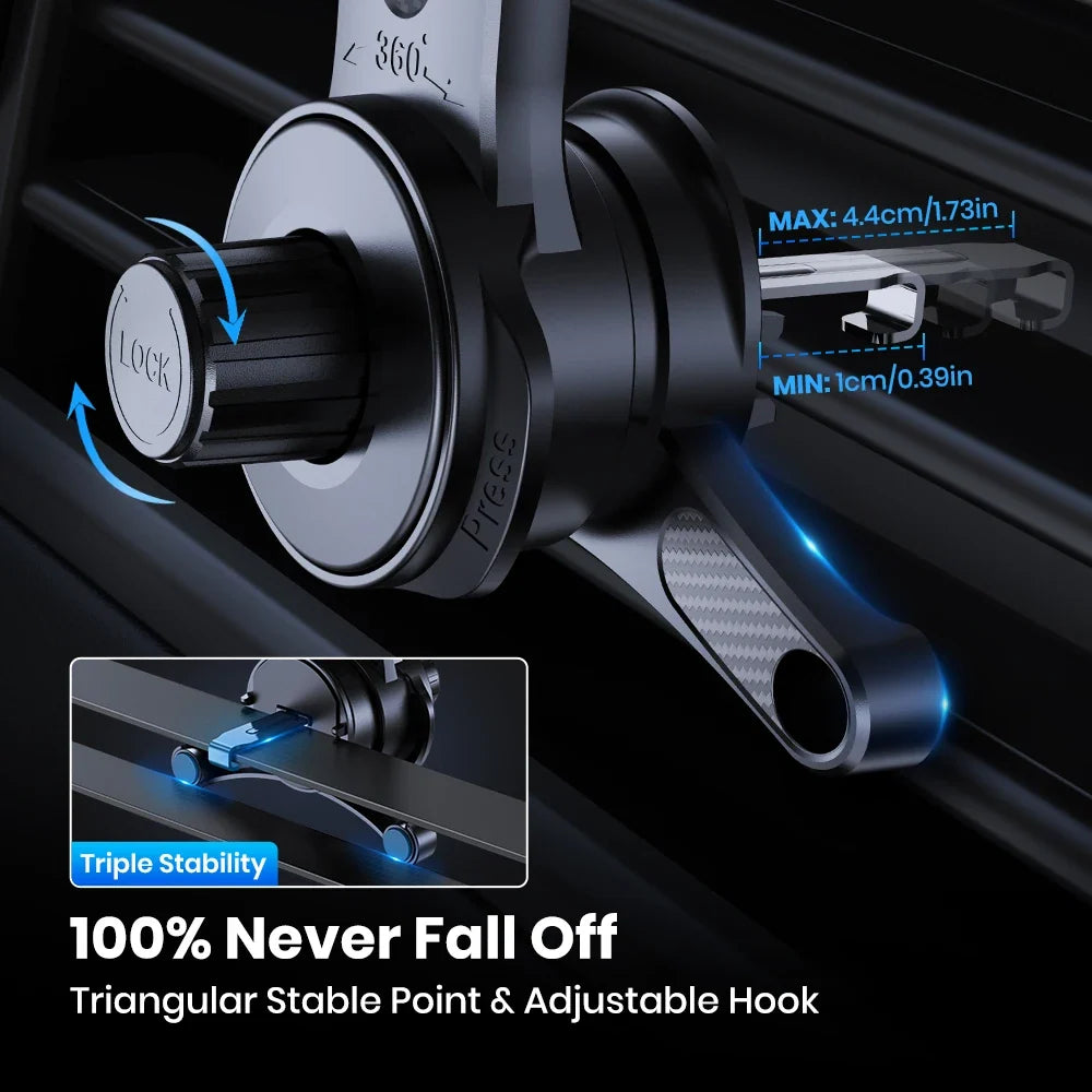 TOPK Car Phone Mount Holder, 3-Point Support 360° Rotating Extended Arm Metal Hook Superior Stability Phone Holder for Car Cars