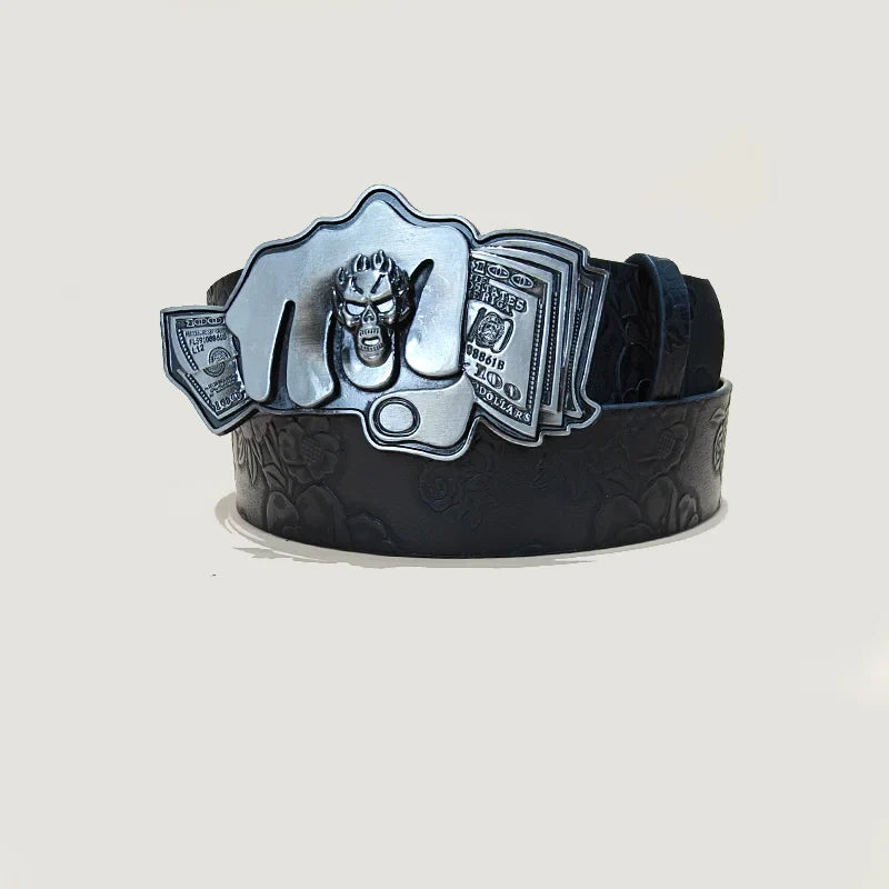Punk Skull Plus Size Leather Belt For Women and Men Harajuku Gothic Y2K Embossed Skeleton Hand Decoration Halloween Accessories