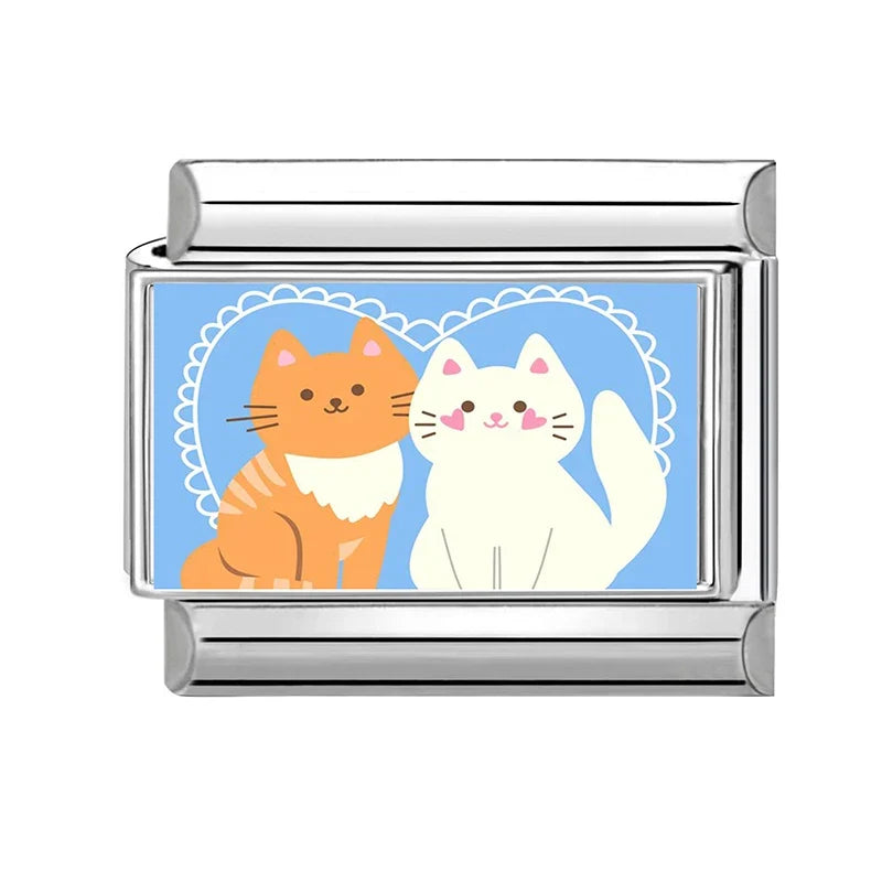 Wholesale Cute Funny Cats Catch Fish Dried Fish Charm Bracelet Fit 9mm Bracelet Stainless Steel Italian Links Making DIY Jewelry