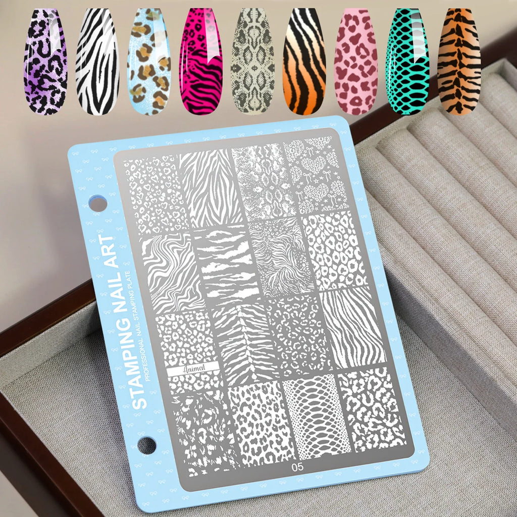 Print Nail Stamping Plate Leopard Snake Pattern Nail Art Stencil Stainless Steel Nail Stamp Template for DIY Manicure Nail Tools