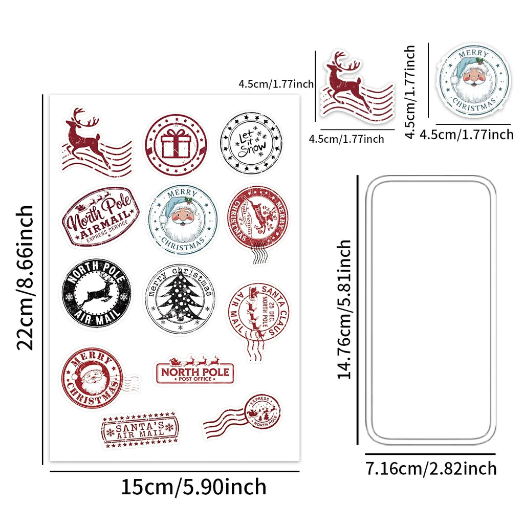 50pcs Christmas Stamps Graffiti Stickers for Envelope,DIY Crafts,Scrapbook, Self Adhesive Gift Sealing Sticker, Christmas Decor
