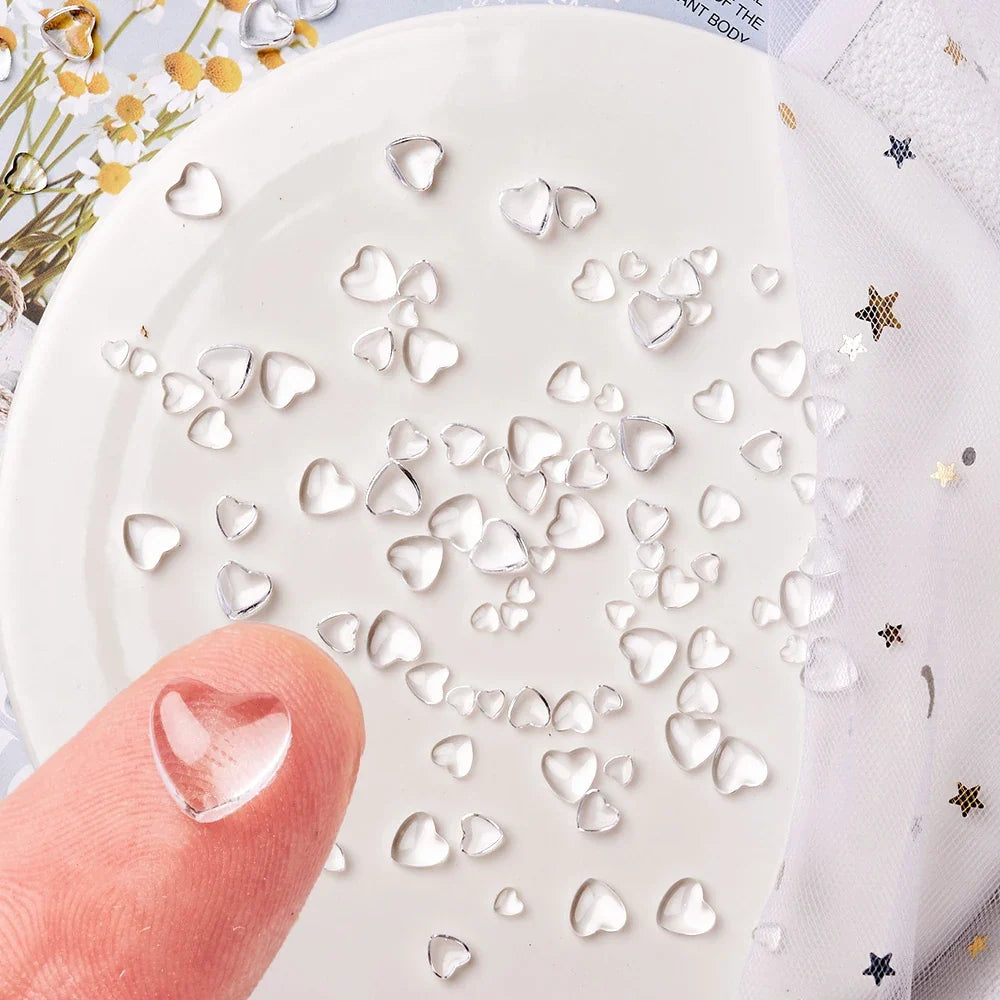 100pcs Heart Nail Art Decoration Transparent Flat Bottom Jelly Resin Peach Love Charms Ornament Nails Art Accessories 1 Bag