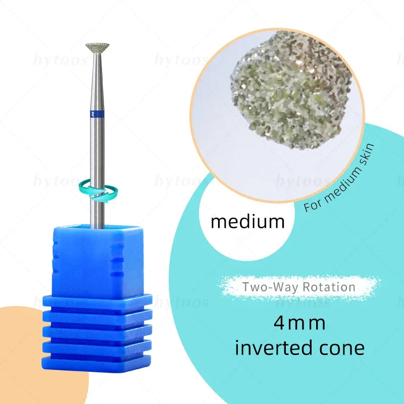 HYTOOS 4mm Inverted Cone Diamond Drill Bit - Russian Cuticle & Dead Skin Remover Pro Safe Nail Cleaner Tool for Manicure