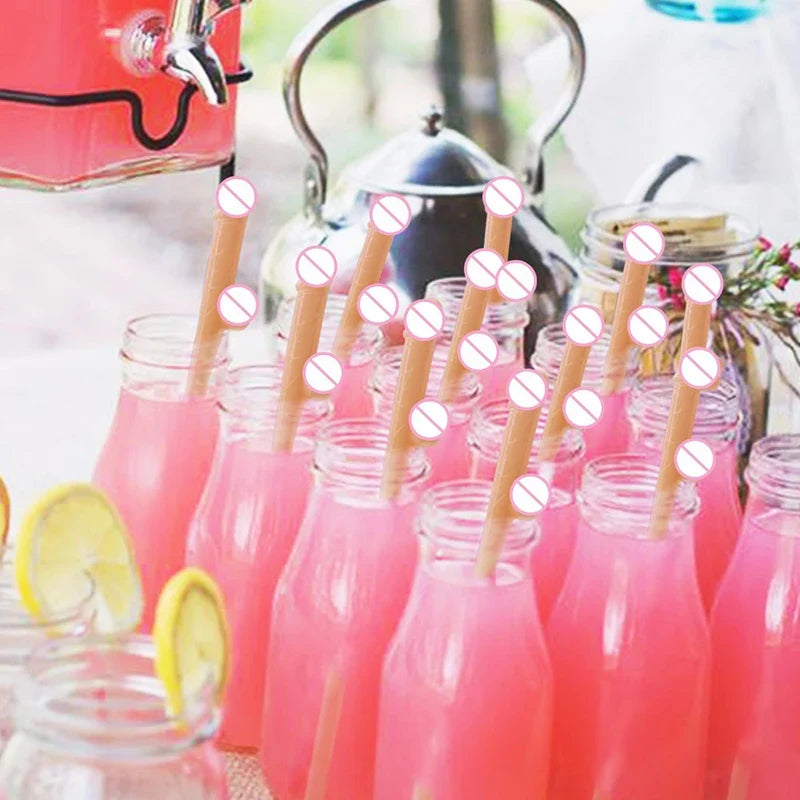 10pcs Funny Penis Straw Bachelorette Party Plastic Novelty Nude Dick Drink Straw Hen Night Bar Decor Wedding Team Bride Supplies