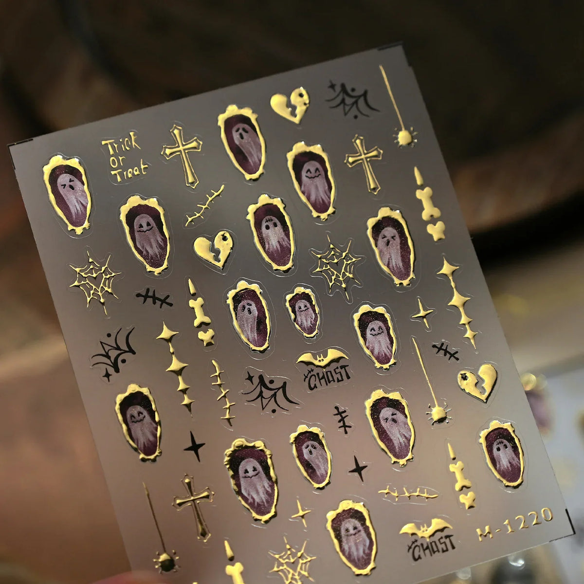 Halloween Nails Sticker Decoration 5D Retro Gilding Bat Cross Ghost Self Adhesive Nail Art Stickers DIY 3D Chic Manicure Decals