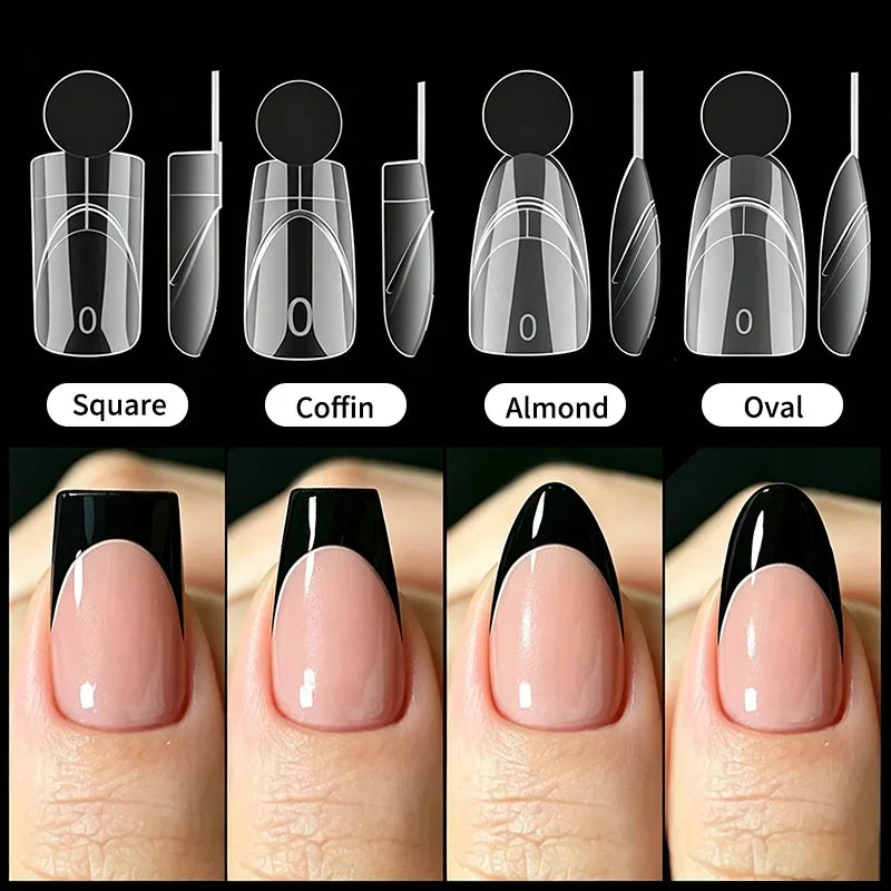 140PCS Full Cover Press On Nail Tips with Inner Arc Line Almond Square Coffin Oval Shape French Fake Nails for Nail Extension