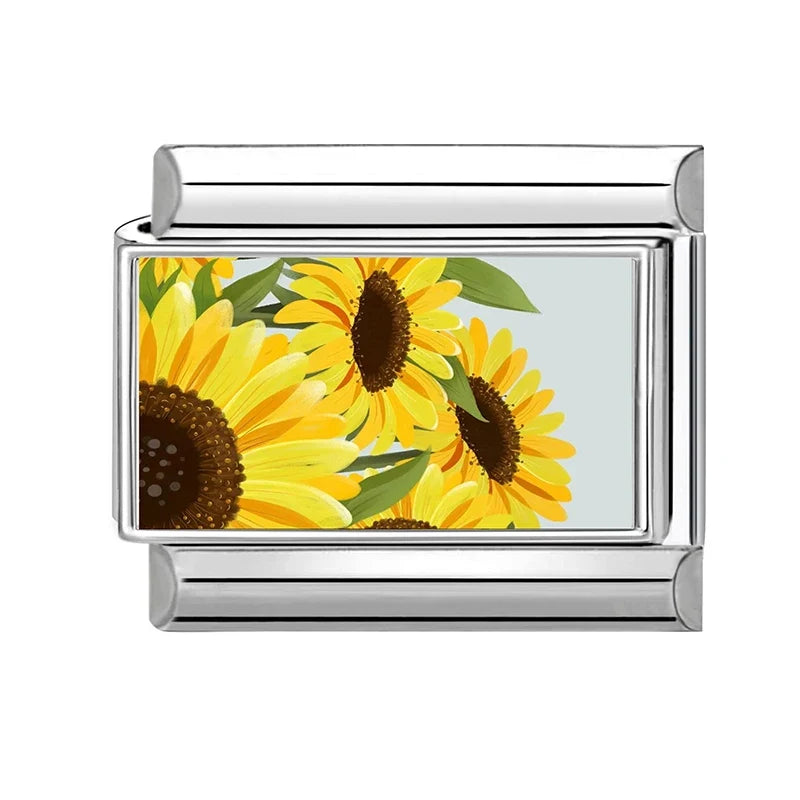 Wholesale 2026 Fashion Cute Cow Flowers Field Fish Bag Charm Italian Links Fit 9mm Bracelet Stainless Steel Making DIY Jewelry