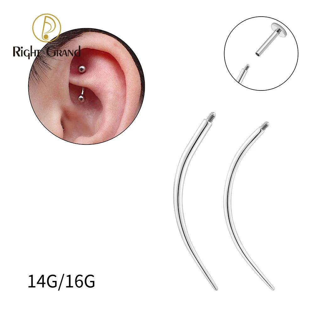 Right Grand ASTM F136 Titanium Curved Internal Threaded Pin Screw On Assistant Tool 16/14G Piercing Taper for Nose Navel Eyebrow