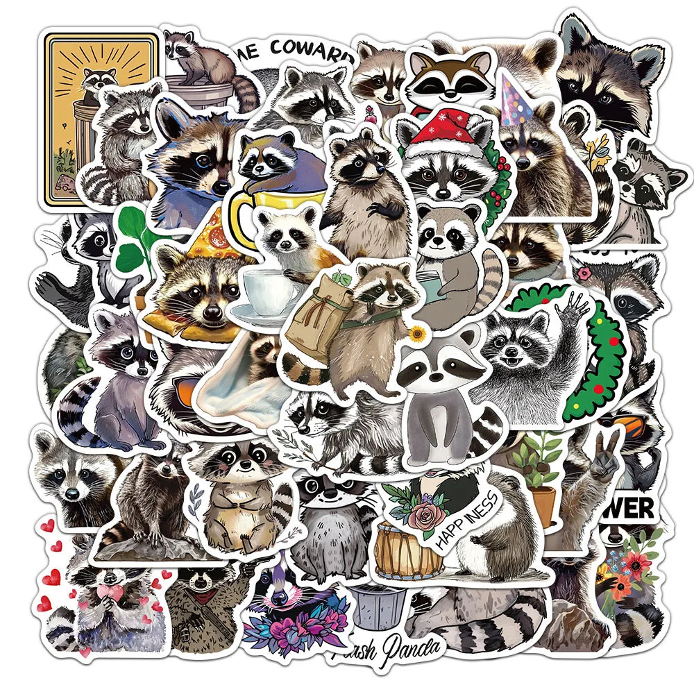 50PCS Cartoon Raccoon Stickers Cute Animal Account Material Phone Case Laptop Luggage Water Bottle Waterproof Stickers