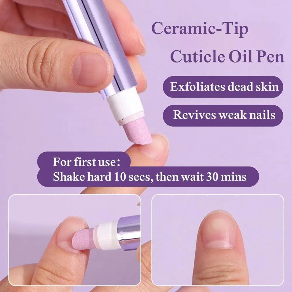 1/2/3pcs 3-IN-1 Cuticle Pusher Nail Oil Pen Ceramic Cuticle Pusher Nail Repair Oil Pen Dead Skin Remover Nail Care Manicure Tool