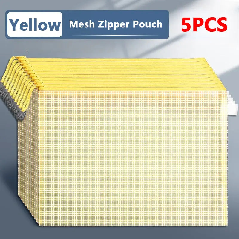 5PCS Stationery Storage Folder File Mesh Zipper Pouch A3 A4 A5 A6 B4 B5 Document Bag Zip File Folder School Office Supplies