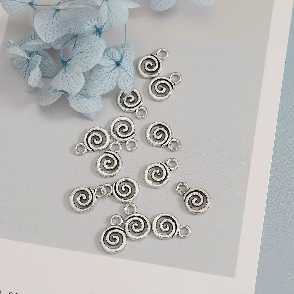 30pcs/lot--12x8mm Mini Swirl Spiral Screw Charms Helix Spire Volution Pendants For DIY Jewelry Making Supplies Wholesale Bulk