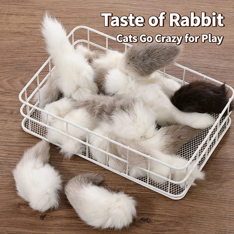 2Pcs Natural Rabbit Tail Cat Toy, Scented Plush Chew Toy For Indoor Cats Enrichment,Soft Cat And Dog Universal Toy Interactive