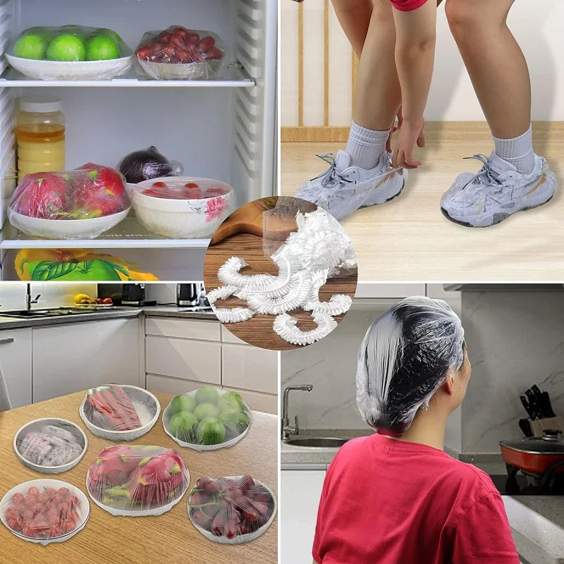 Disposable Food Cover Plastic Wrap Fruit Food Bowl Cover Bags Shower Cap Elastic Food Grade Storage Bag Kitchen Organizer ﻿