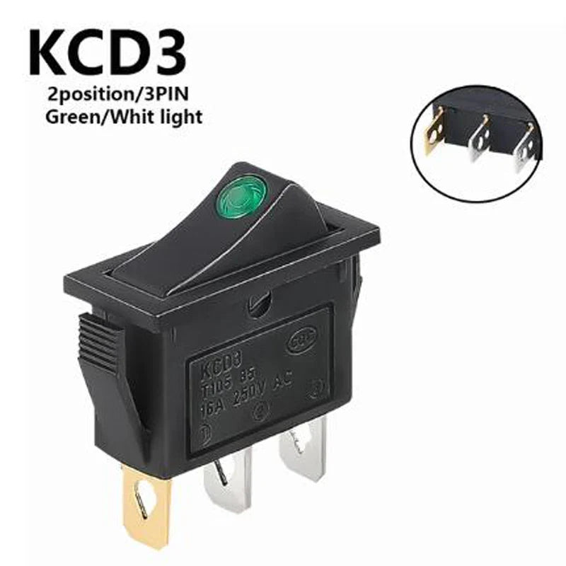 1PCS KCD3 Rocker Switch ON-OFF ON-OFF-ON 2 Position 3Pins Electrical equipment With Light Power Switch 16A 250V / 20A 125V AC