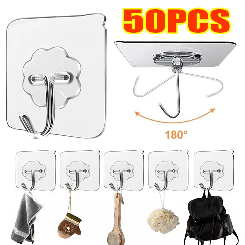 Transparent Self-adhesive Wall Hooks Sticker Holder for Hanging Seamless Heavy Duty Door Hook Kitchen Bathroom Shower Outdoor