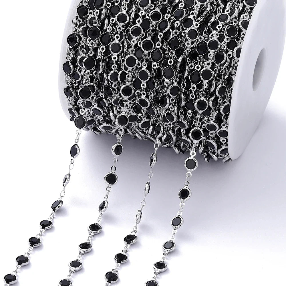 1Meter 6mm Colorful Crystal Beads Beaded Chain Glass Bead Necklace Chain Findings for DIY Bracelet Jewelry Making Supplies