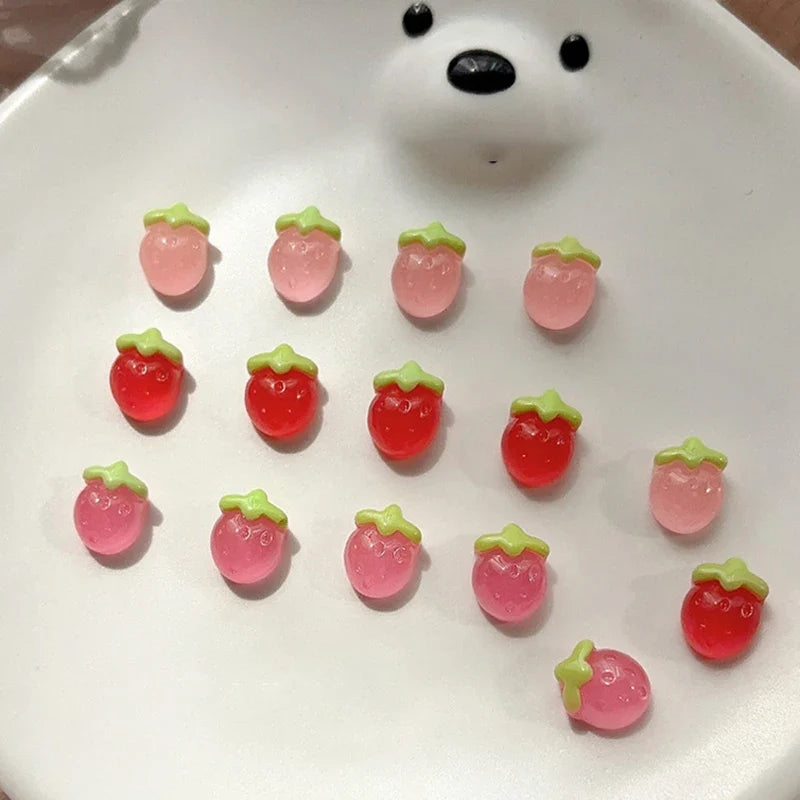 10pcs Nail Art Charms Resin Mini Cherry Strawberry Nail Art Flat Back Stone Figurines Scrapbook DIY Jewelry Decor Crafts