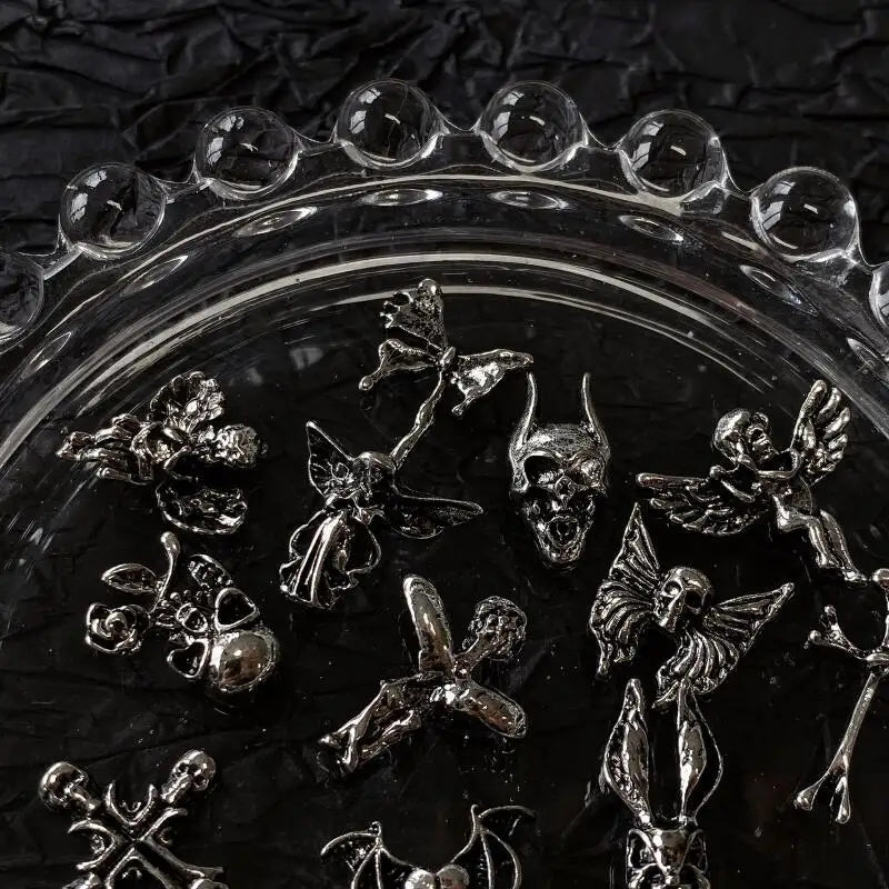 10pcs Gothic Punk Style Nail Art Charms Antique Silver Alloy  Jesus Catholic Cross Accessories Devil Angel Nail Decorations
